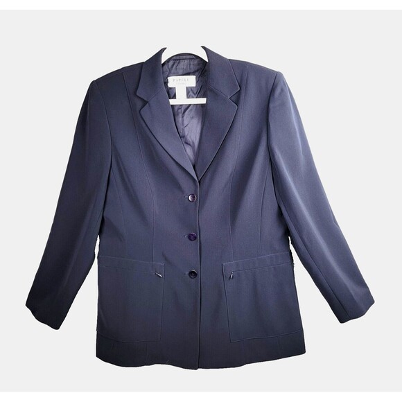Papell Gerry Webber Blazer Jacket Womens 10 Navy Blue Zipper Pockets Lined - Picture 1 of 16